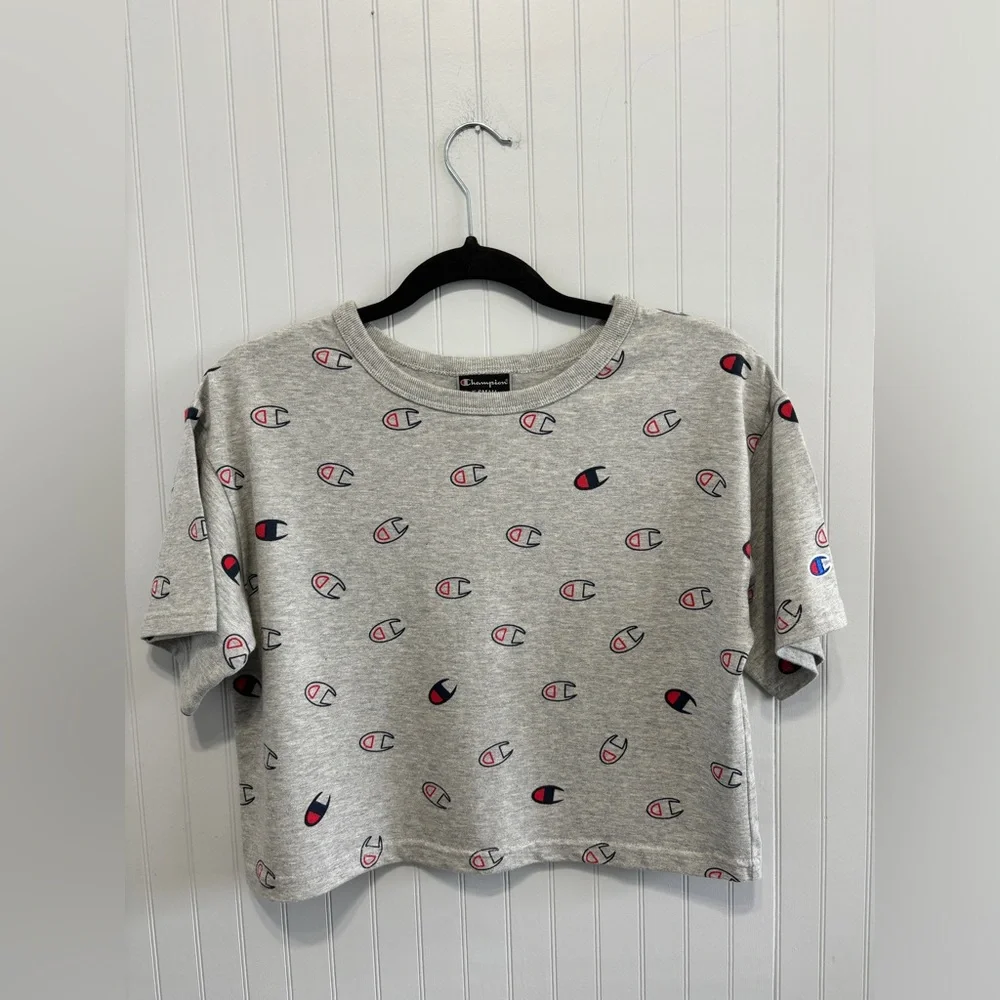 Champion Heritage Cropped Logo Tee Oxford Grey XS